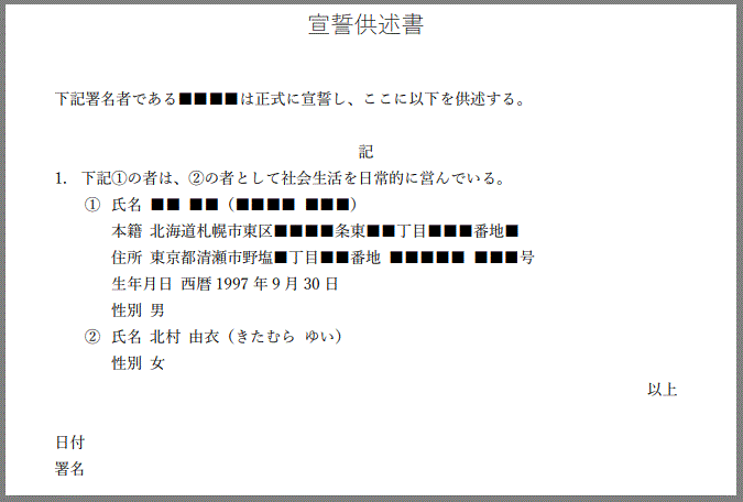 今回作成した宣誓供述書